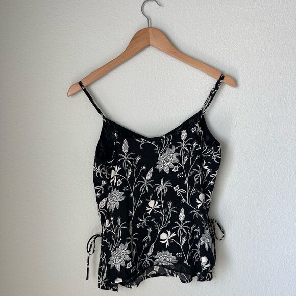 Scotch & Soda Maison Scotch Mix Media Side Tie Floral Tank in Black/ White - Picture 6 of 9